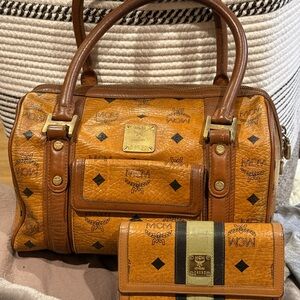 MCM Mini Boston + Trifold Wallet Bundle Authentic